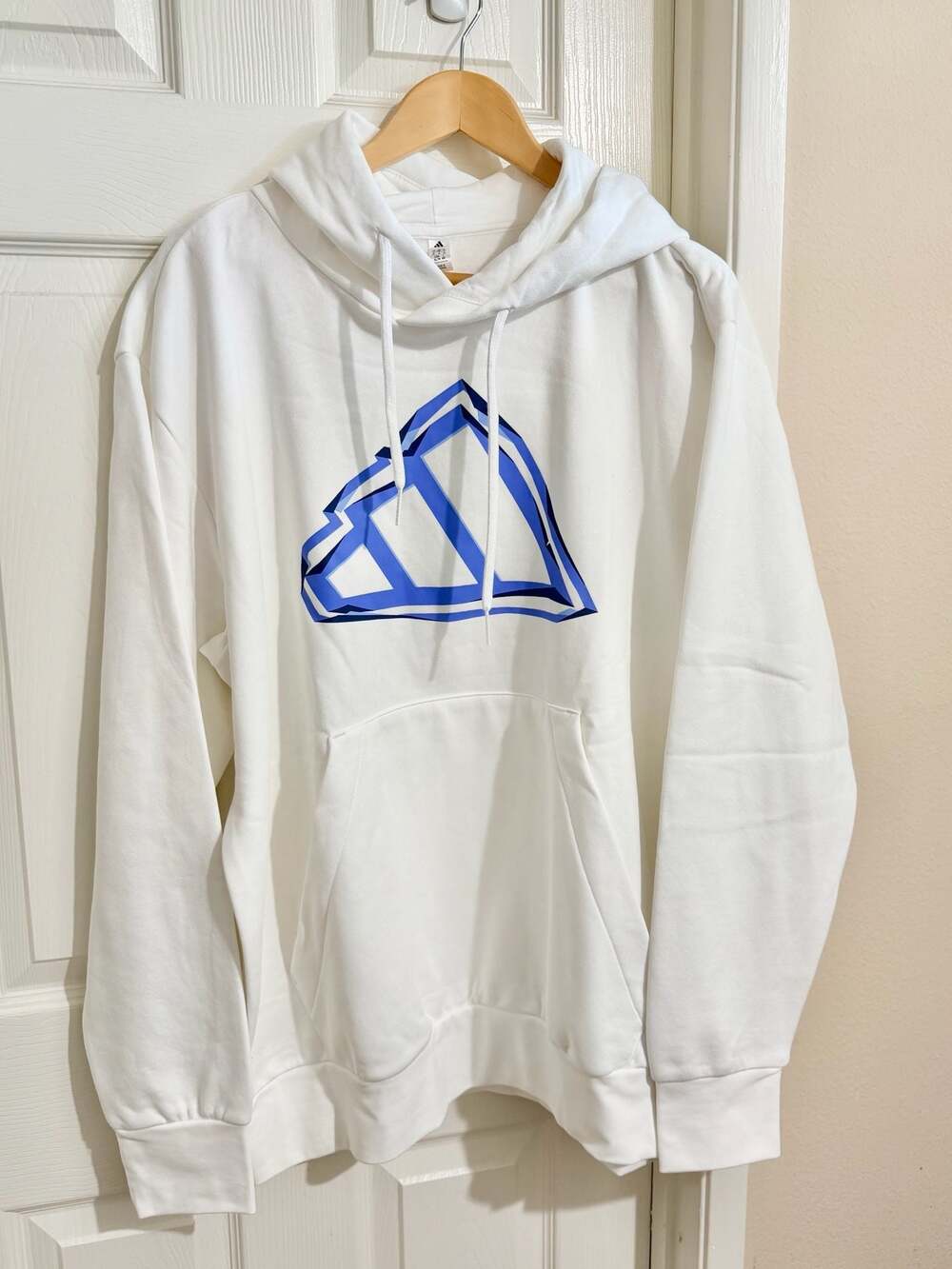 Adidas  Big Logo Graphic Geometric Print White Pullover Hoodie Brand New XL